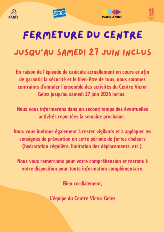 Annulation des activités jusqu&rsquo;au samedi 27 juin inclus