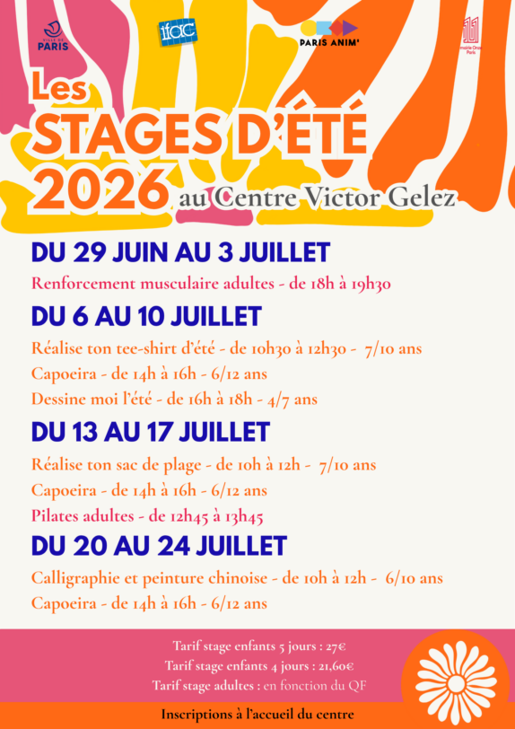 Stages vacances d&rsquo;été 2026 !