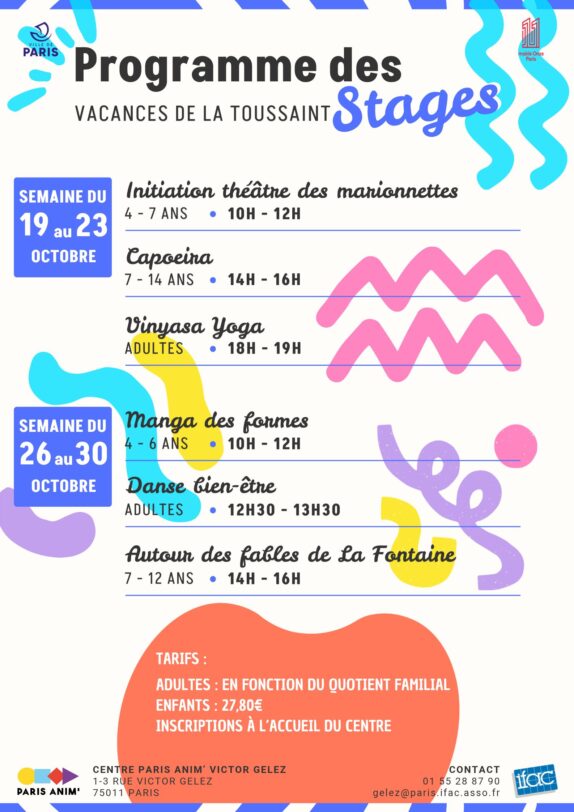 Vacances de la Toussaint : Programme des stages